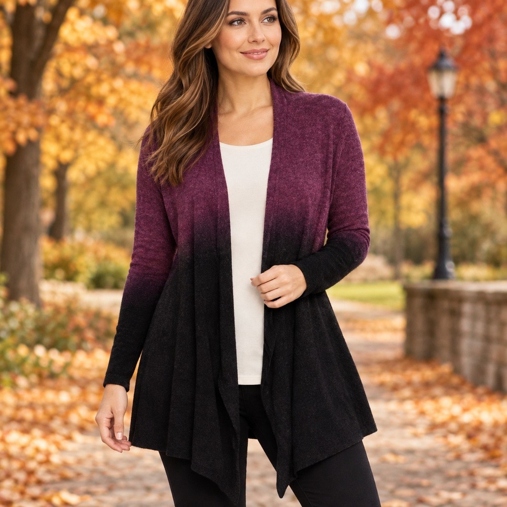 049 Barefoot Dreams Bamboo Chic Lite Ombre Cardigan Purple Black (S/M, EUC)